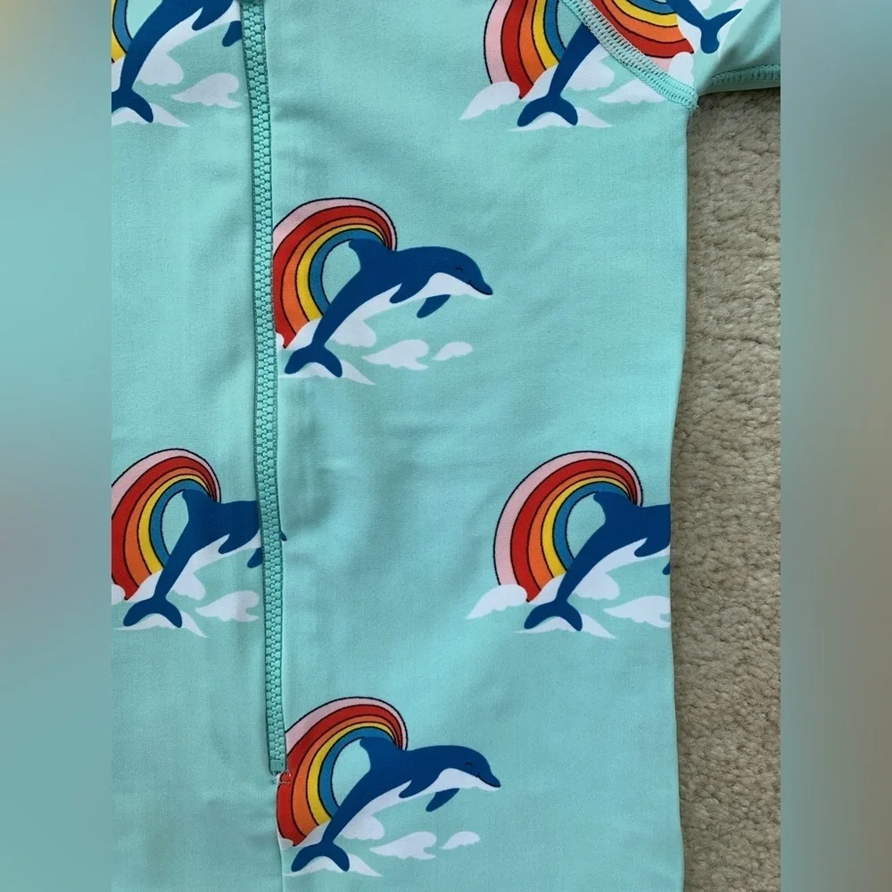 Hanna Andersson Size 80, 18-24 Months Rainbow Dolphin Print Rash Guard Swimsuit